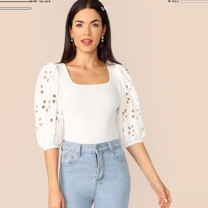 Shein-Laser Cut Fitted Blouse w/Lantern Sleeves-NWOT-Sz Med.